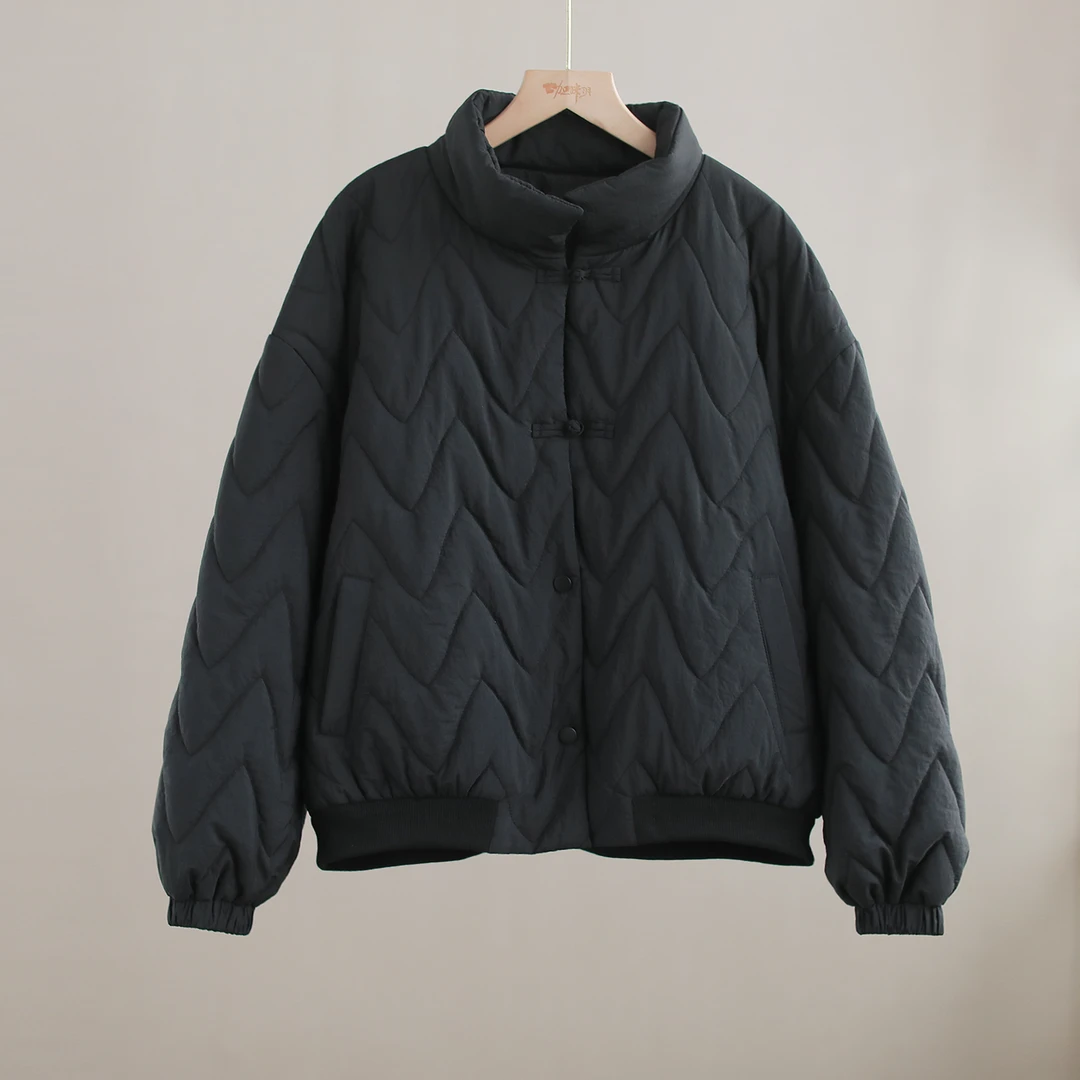 【纭季原创】衣长60 复古通勤秋冬款文艺盘扣薄款棉服外套D241364