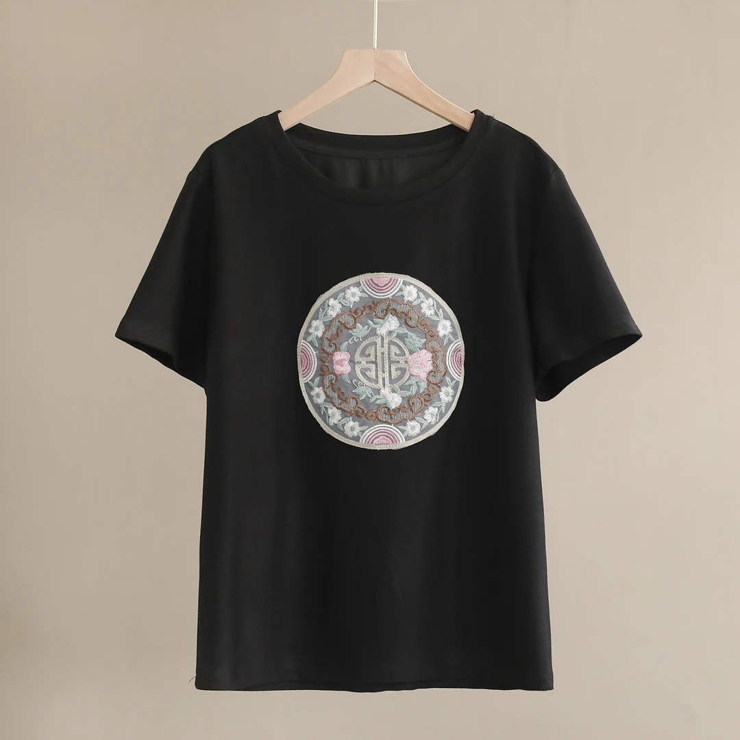 【纭季原创】衣长59 春季简约国风休闲新款T恤D2406