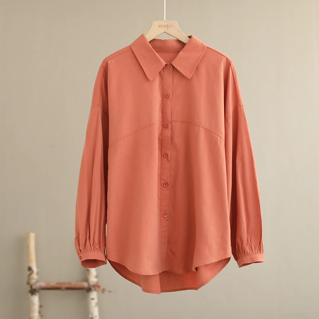【纭季原创】衣长70-76 春夏款小众百搭设计感纯色长袖衬衫D2450