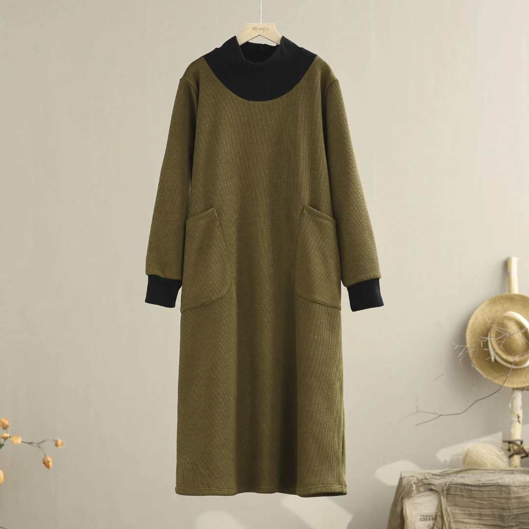 【纭季原创】裙长113新款时尚加绒纯色连衣裙a1942