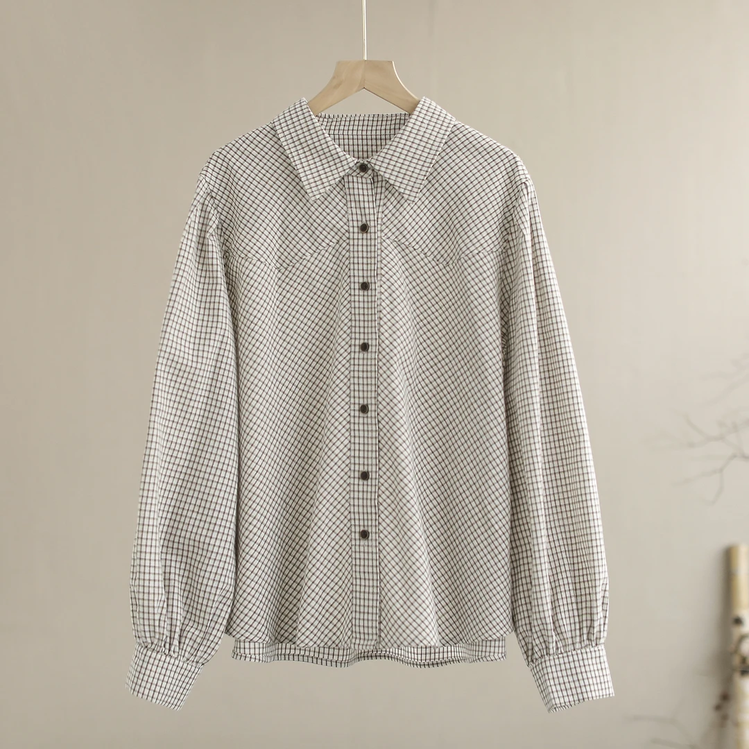 【纭季原创】衣长64 新款百搭格子款衬衫a2254