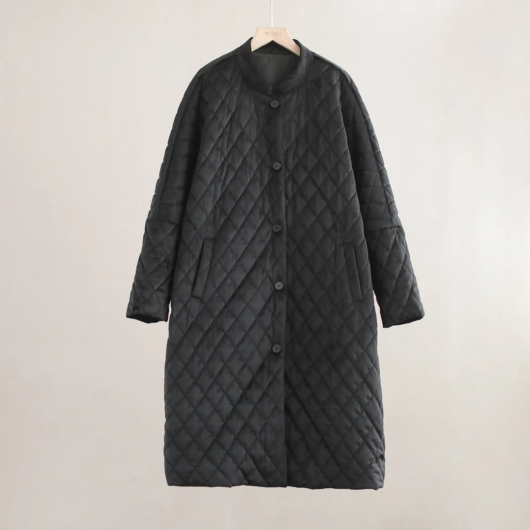 【纭裳定制】衣长107 休闲通勤秋冬新款纯色保暖棉服外套D241381