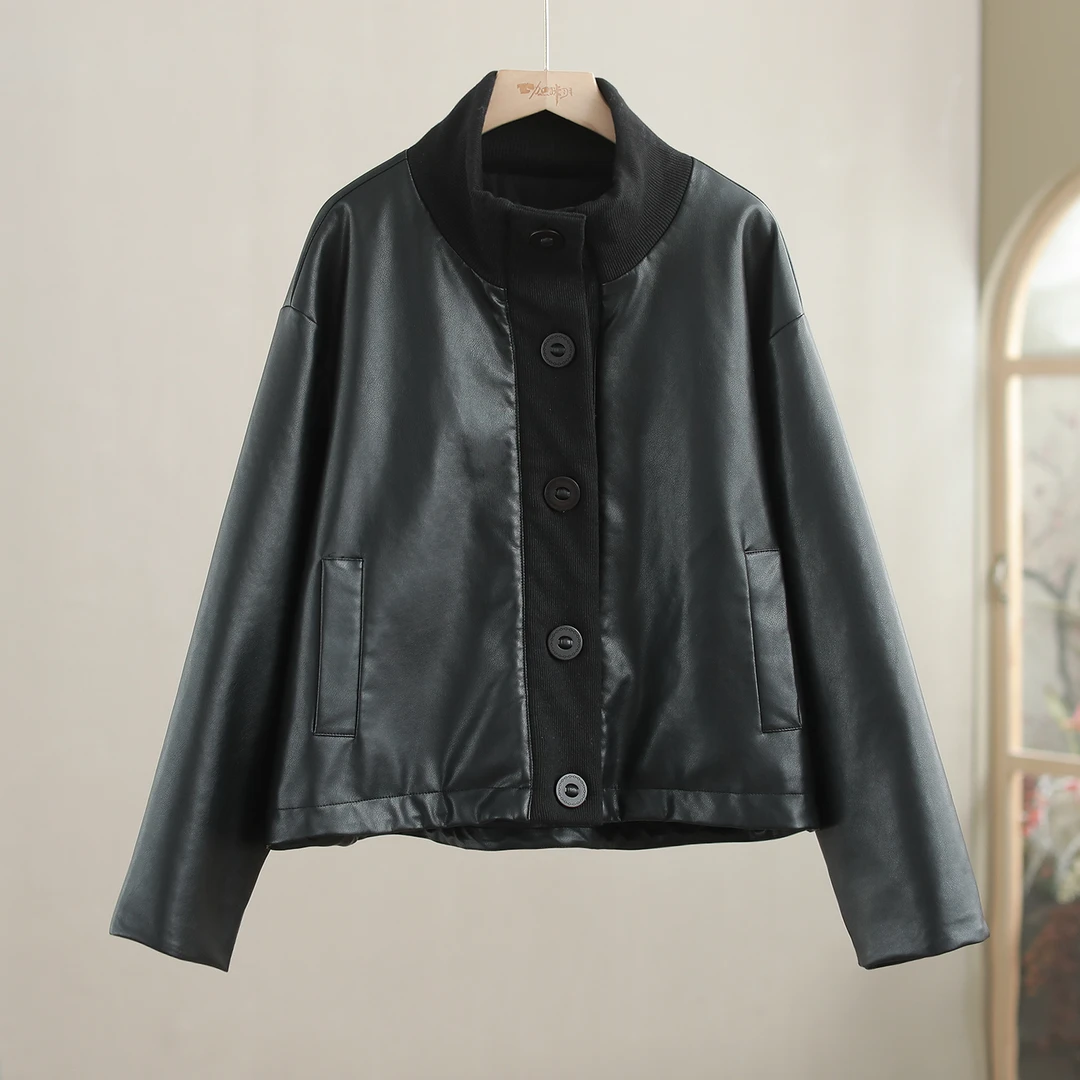 【纭季原创】衣长57-62 休闲通勤百搭秋冬纯色保暖皮外套D241335