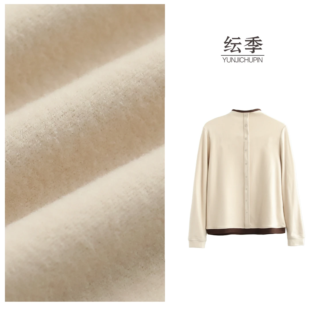 【纭季原创】衣长61-63日常休闲文艺拼色纽扣半高领打底衫D241600