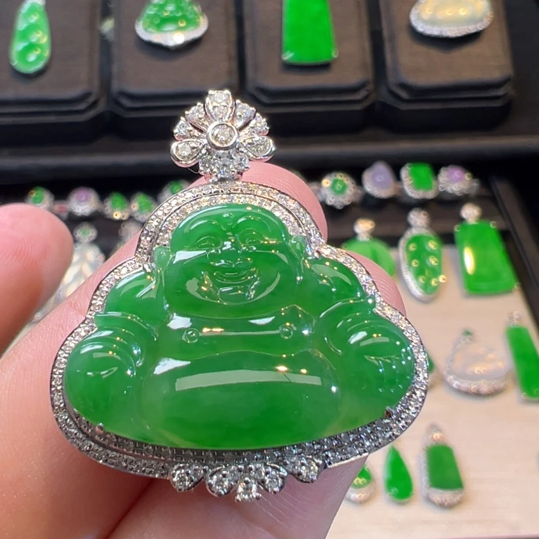 翡翠吊坠(不含链)18K金镶嵌