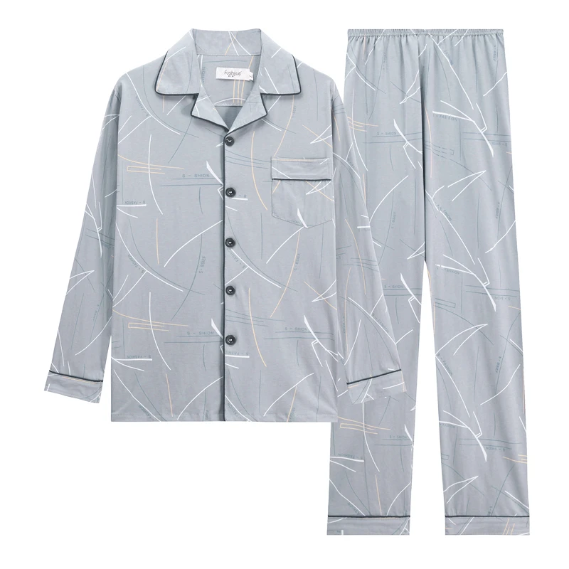 100棉春秋季男士长袖天然植物棉纯棉全棉男式夏季短袖两件套