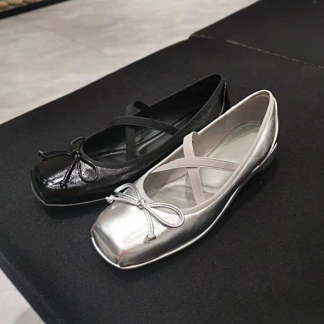 2025秋季新款渔光芭蕾银色玛丽珍鞋方头浅口女单鞋运动鞋底休闲鞋