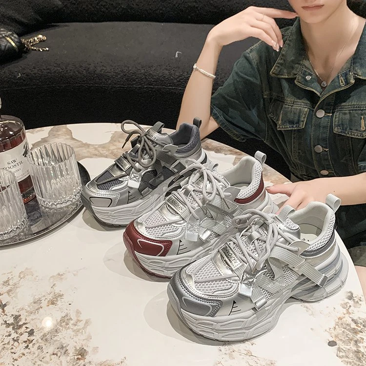 2024新款秋季老爹鞋松糕厚底网面透气休闲运动鞋增高