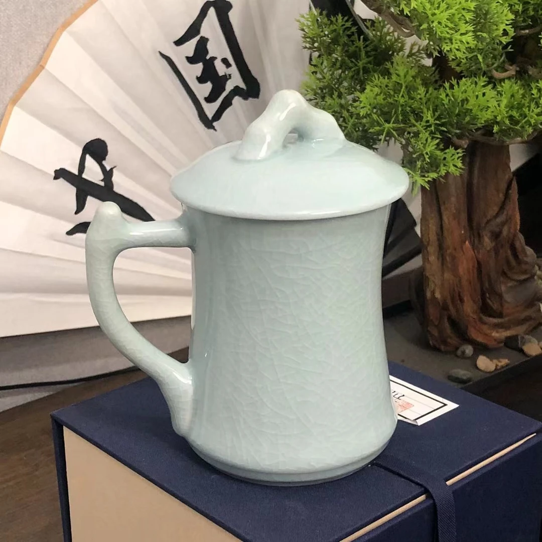 汝瓷 粉青釉 办公杯 竹节杯 400cc 省工杨聚斌老师原矿原釉