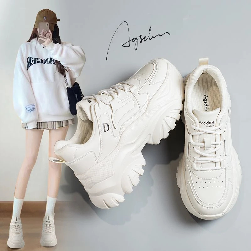 奥古狮登白色老爹鞋女2024新款春季厚底显脚小运动鞋百搭休闲鞋子