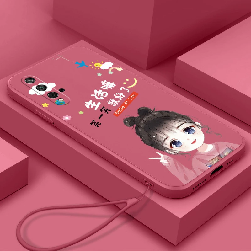 适用华为荣耀20爱笑女孩手机壳honor20直边液态硅胶YAL—AL0