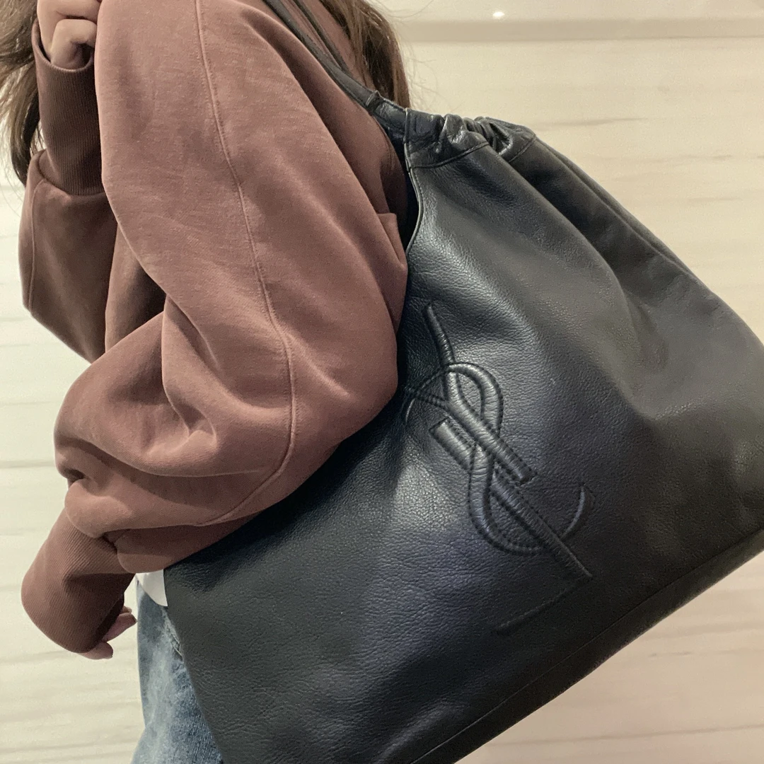95新 YSL/圣罗兰 黑色牛皮单肩托特包