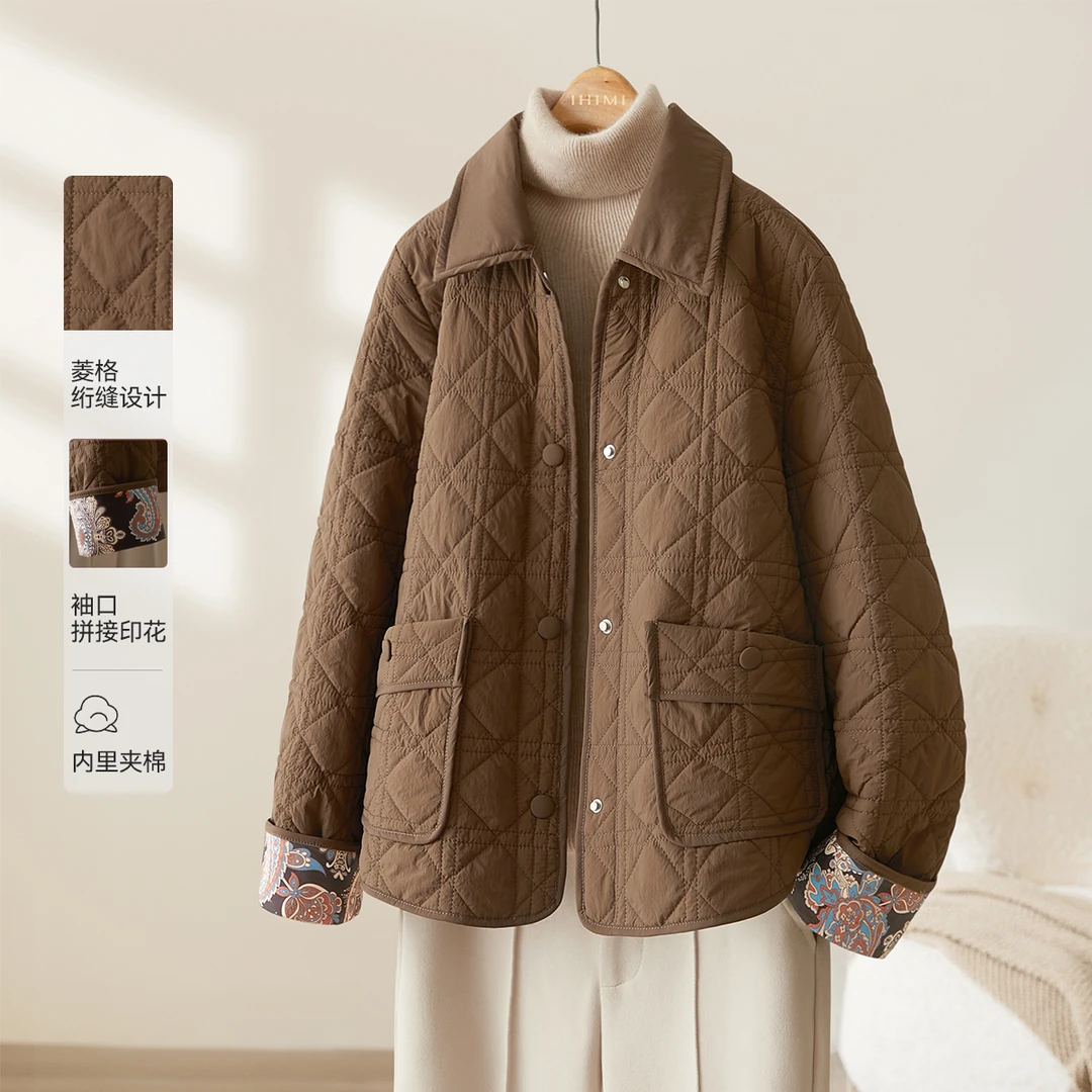 IHIMI/海谧2024秋冬新款菱格绗缝保暖优雅棉服气质棉衣女