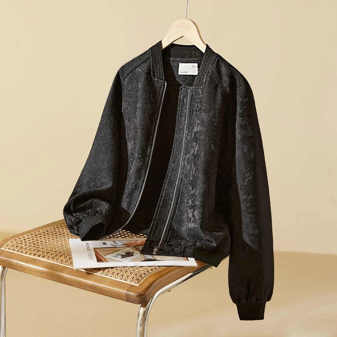 IHIMI【野花之梦】新款秋天外衣重工提花休闲感棒球服百搭外套女