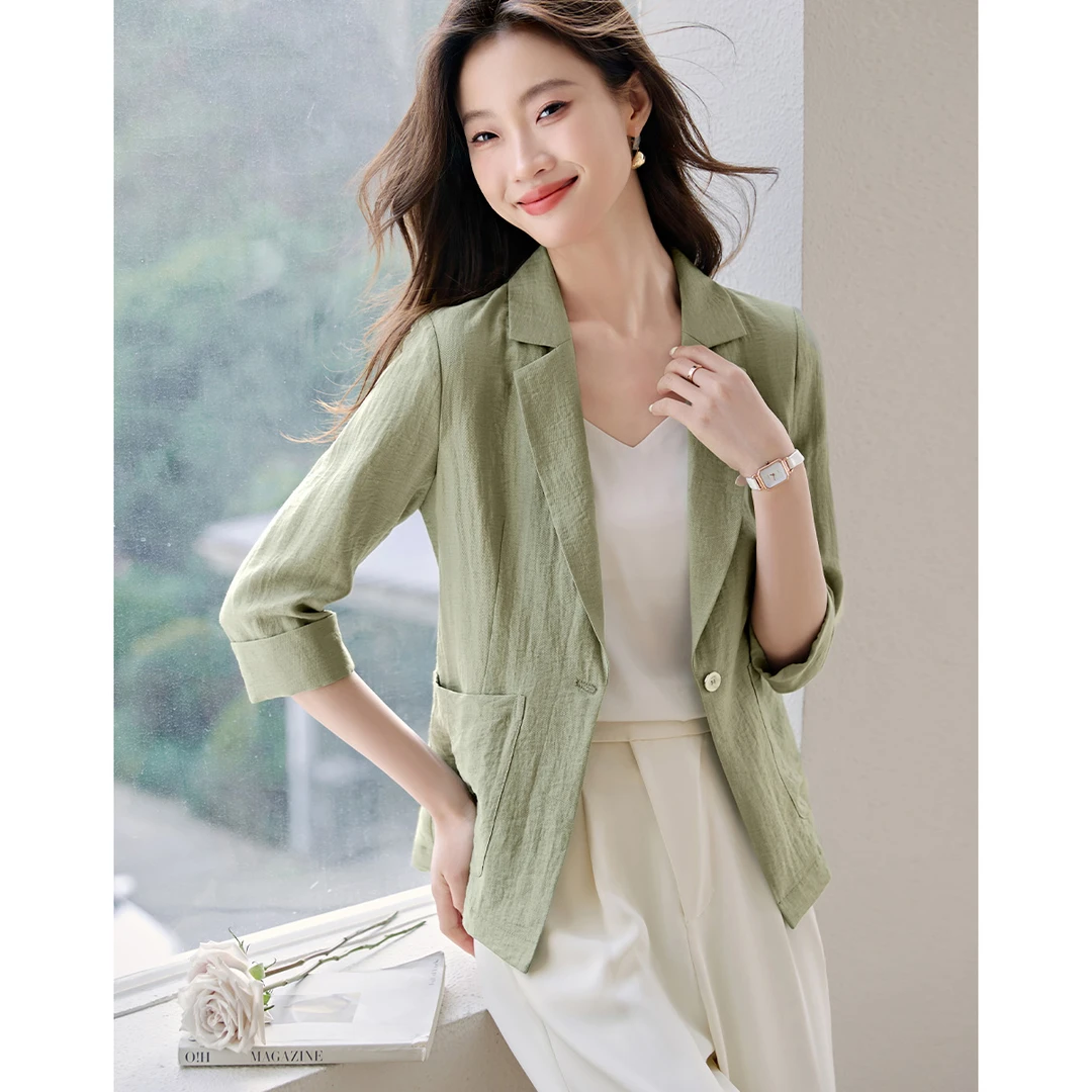 沫晗依美【通勤职场收腰七分袖外套西装】2025百搭职场OL西装01223