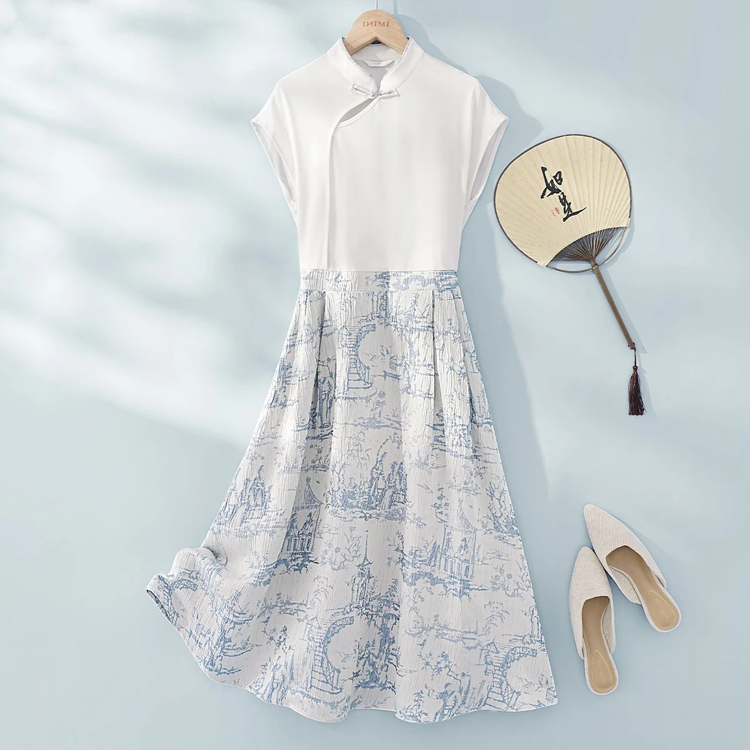IHIMI/海谧 新中式青瓷风连衣裙2025春国风女装连衣裙05023