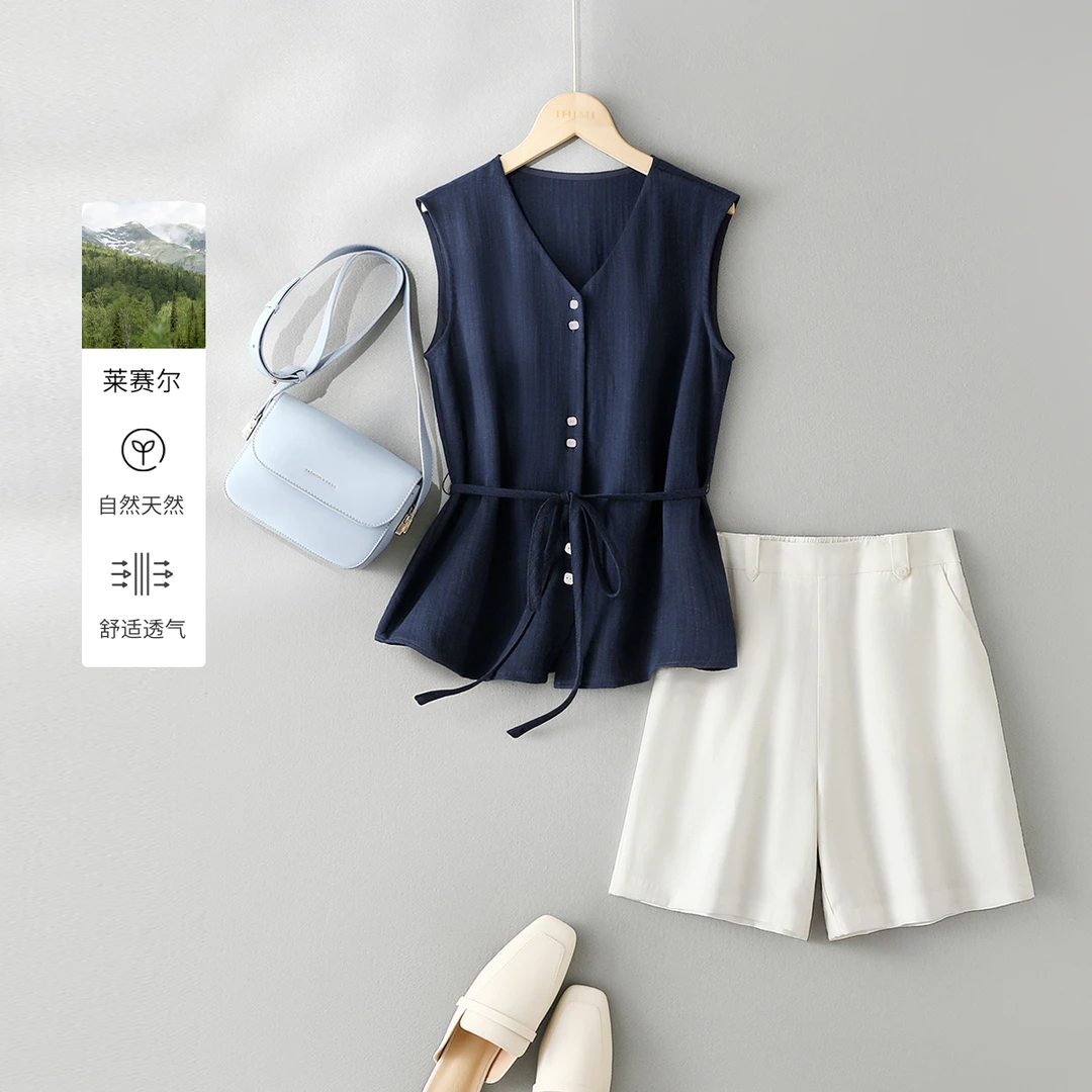 IHIMI/海谧天丝轻职场麻感套装女2025年夏季气质轻薄高级感女装