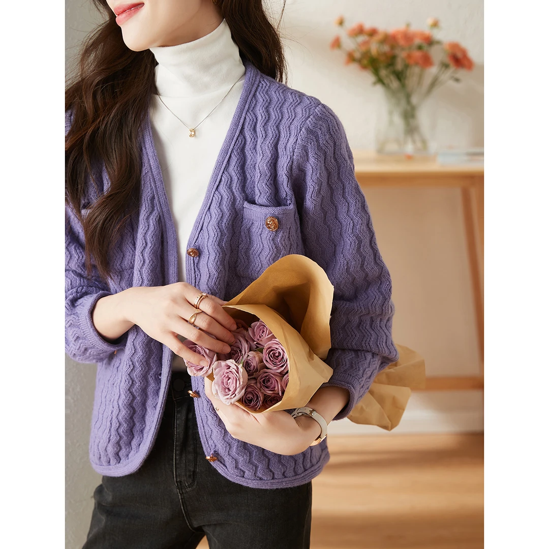 沫晗依美【小香风弹力毛衫外套】25秋休闲宽松减龄针织女外套04620