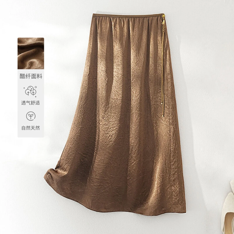 IHIMI/海谧新中式直筒长裙2025夏款国风醋酸配饰半裙04293