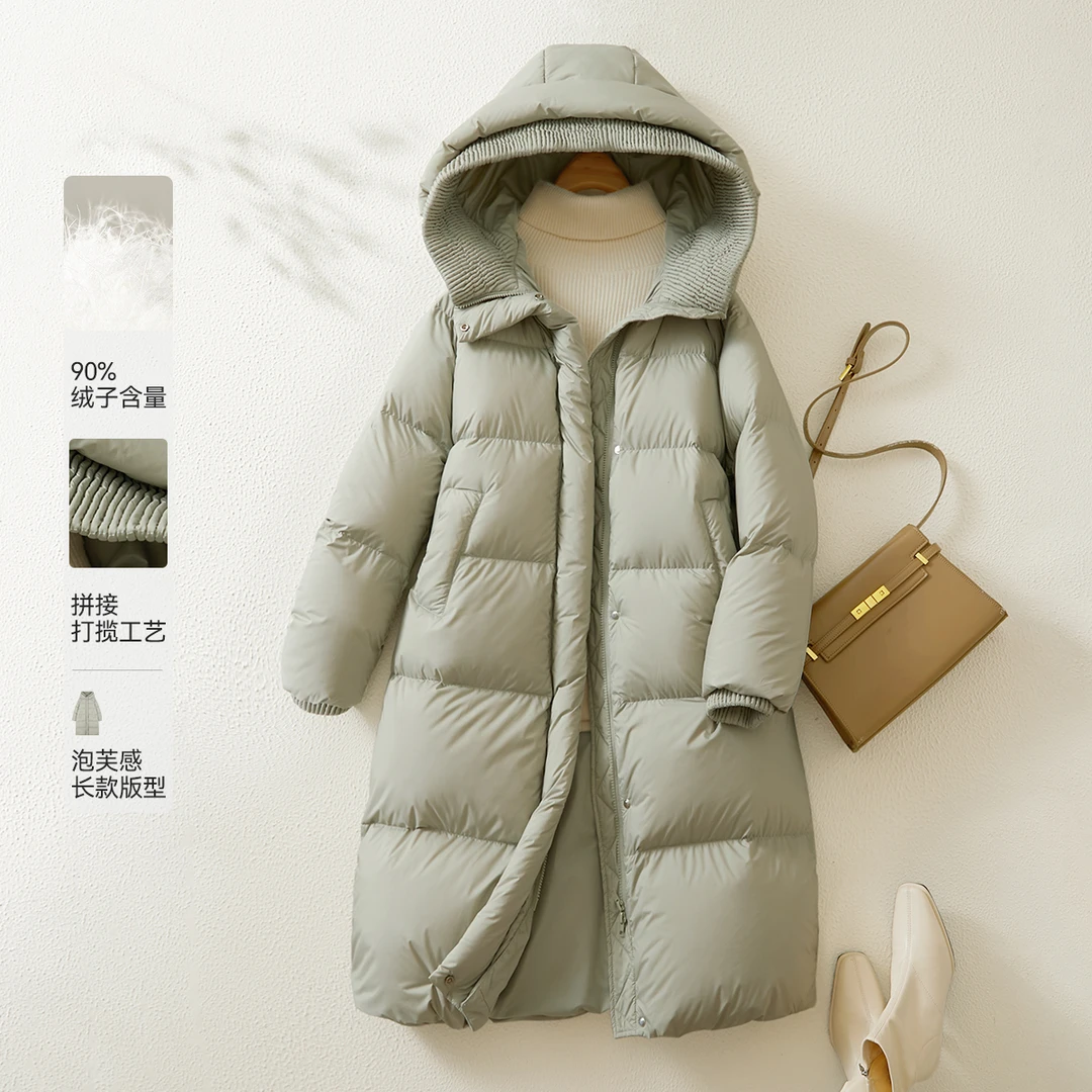 IHIMI/海谧极简打揽长款羽绒服2024年冬季新款百搭连帽保暖羽绒服