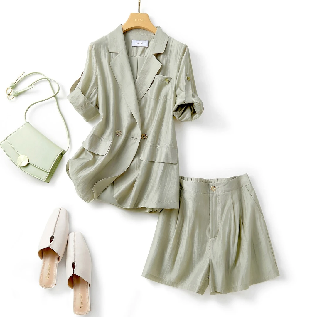 IHIMI/海谧【雾感西装短裤套装】25夏新款简约清凉两件套装01213