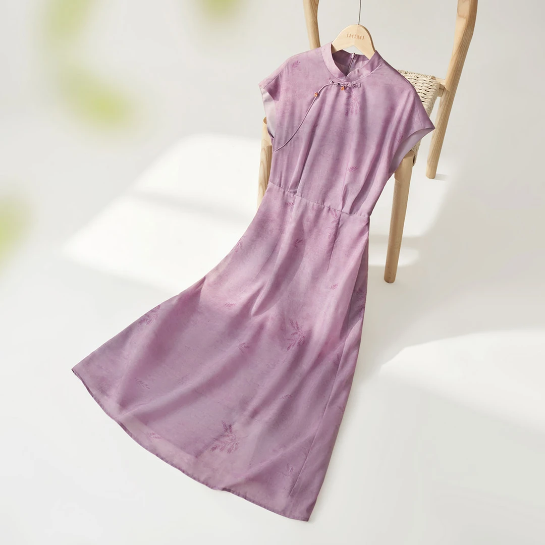 IHIMI/海谧夏季新款国风植物染印花国风气质连衣裙10993