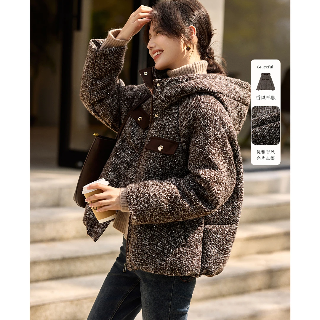 XWI/欣未小香风面料装饰袋盖设计短款棉衣25冬季新款休闲百搭棉服