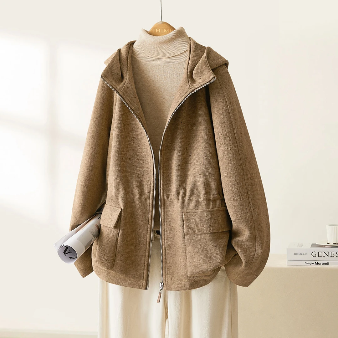 海谧短外套2025春季新款连帽休闲收腰夹克外套插肩一手长拉链外套