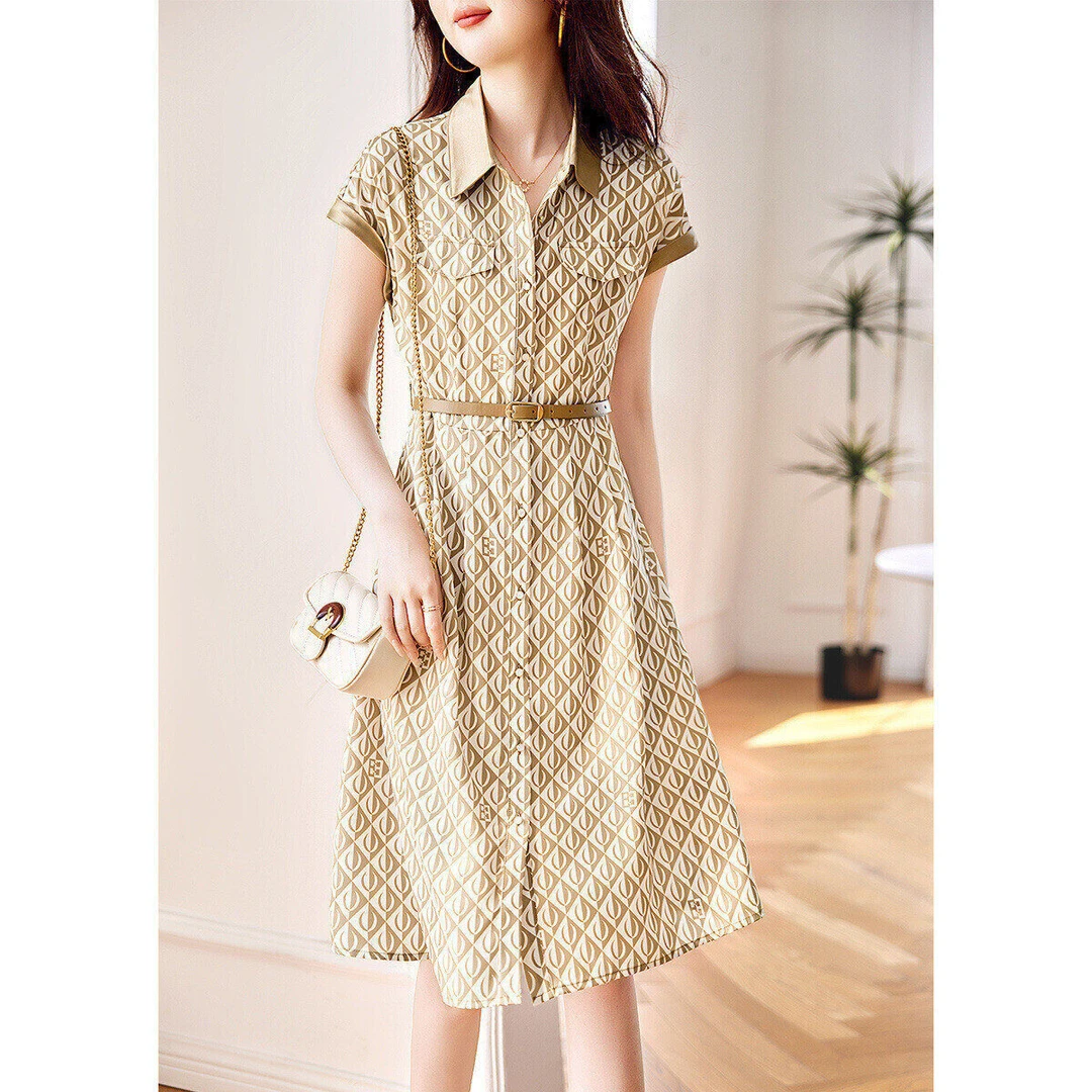 XWI/欣未【印花通勤连衣裙】2025年夏季新款知性通勤百搭印花连衣裙