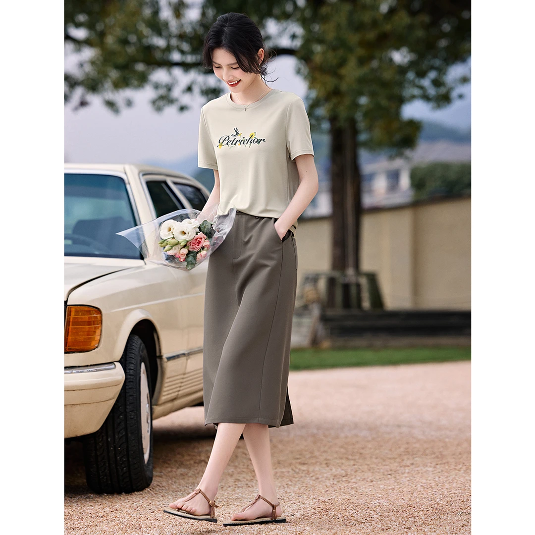 XWI/欣未2025夏新款日常休闲显瘦印花T恤半裙套装轻优雅印花套装