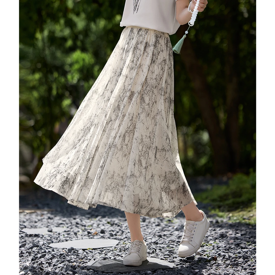 XWI/欣未2025夏季优雅百搭印花雪纺显瘦时尚飘逸半身裙09223