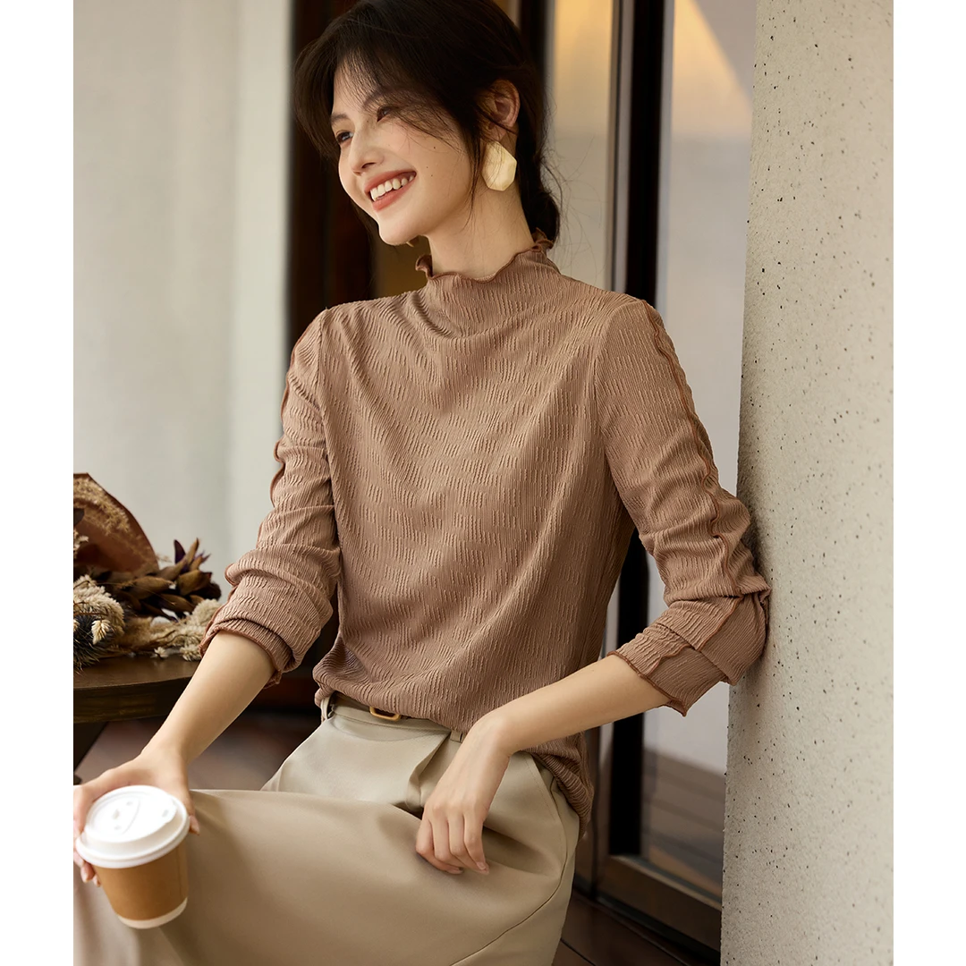 XWI/欣未百搭显瘦打底衫2025秋冬新款百搭修身显瘦肌理感打底上衣