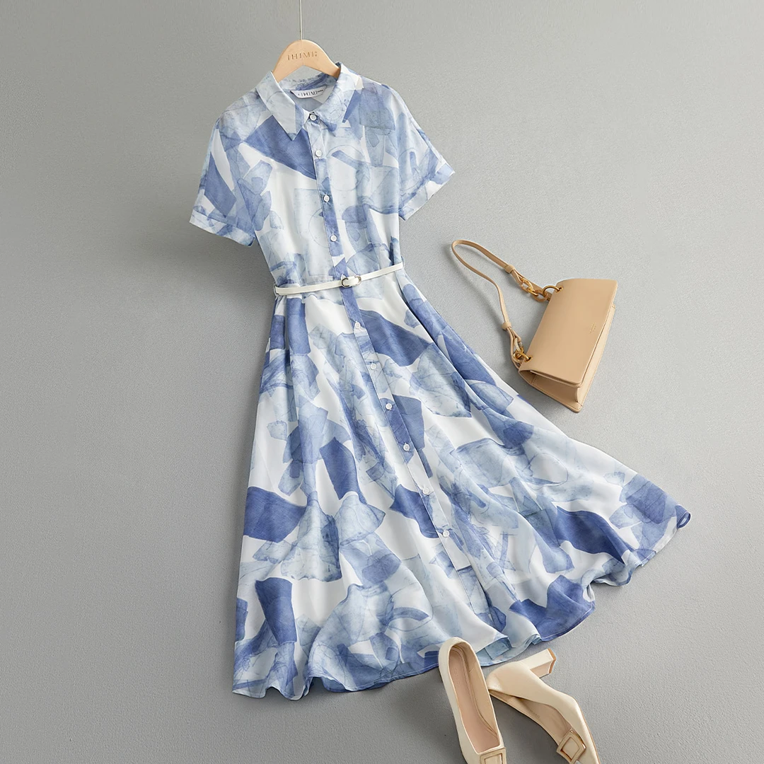 IHIMI/海谧【内搭吊带裙+衬衫式连衣裙】2025气质印花两件套装3071