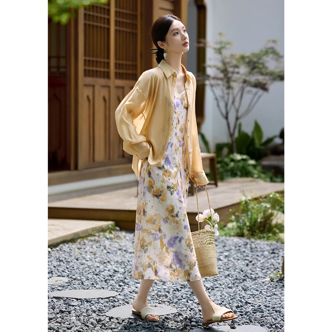 XWI/欣未2025夏季新品碎花吊带裙开衫知性通勤风两件套32353