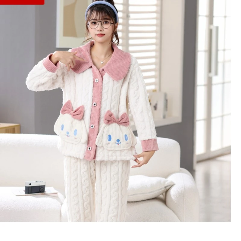 新款珊瑚绒睡衣女冬加厚加绒保暖加大码舒适甜美家居服套装288