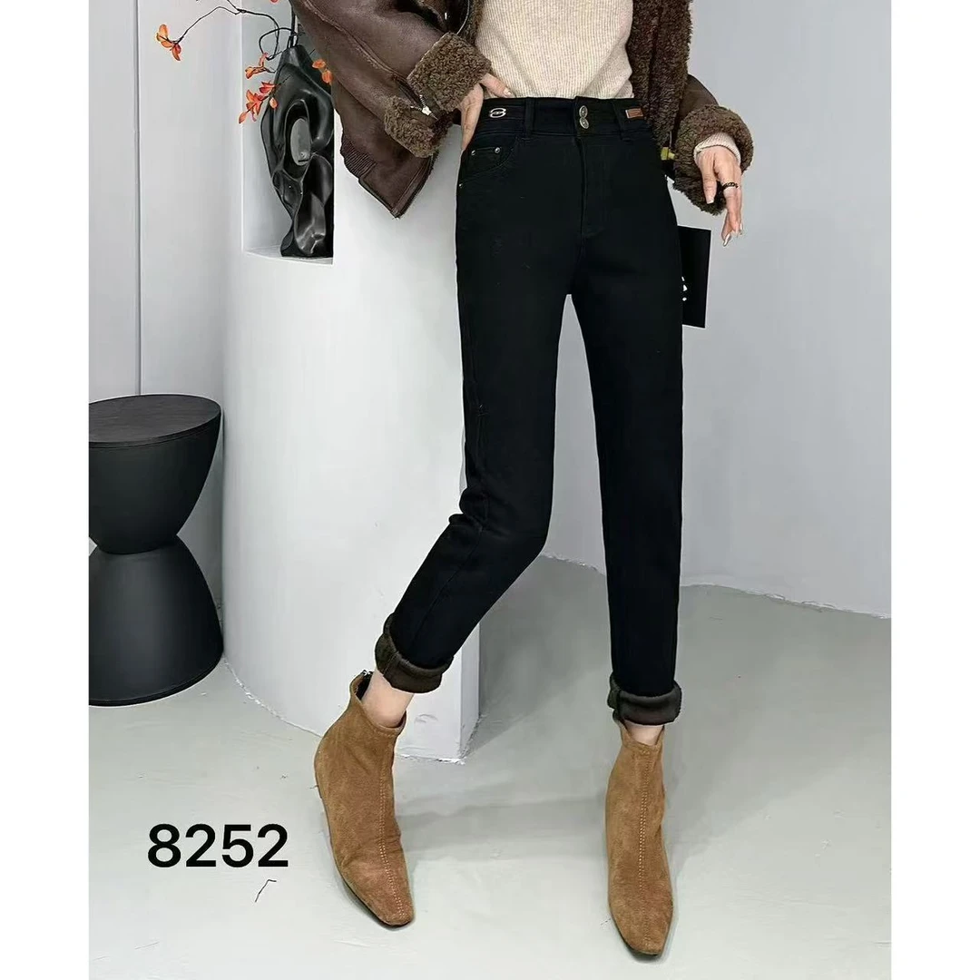 【8252】新品加绒加厚保暖牛仔小脚裤