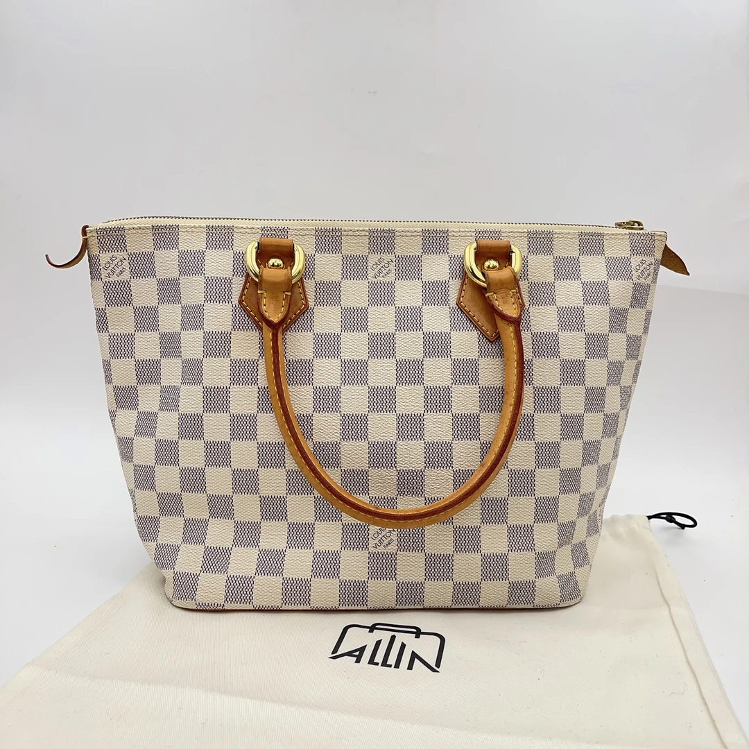 90新 LouisVuitton/路易威登 白色棋盘格手提托特包