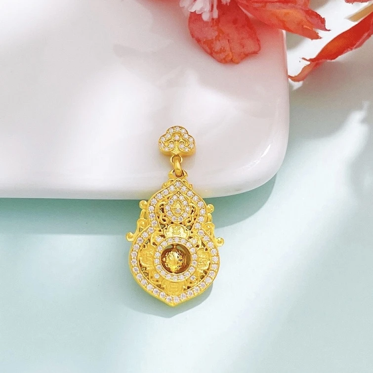 5G黄金镂空福禄双全花丝葫芦吊坠