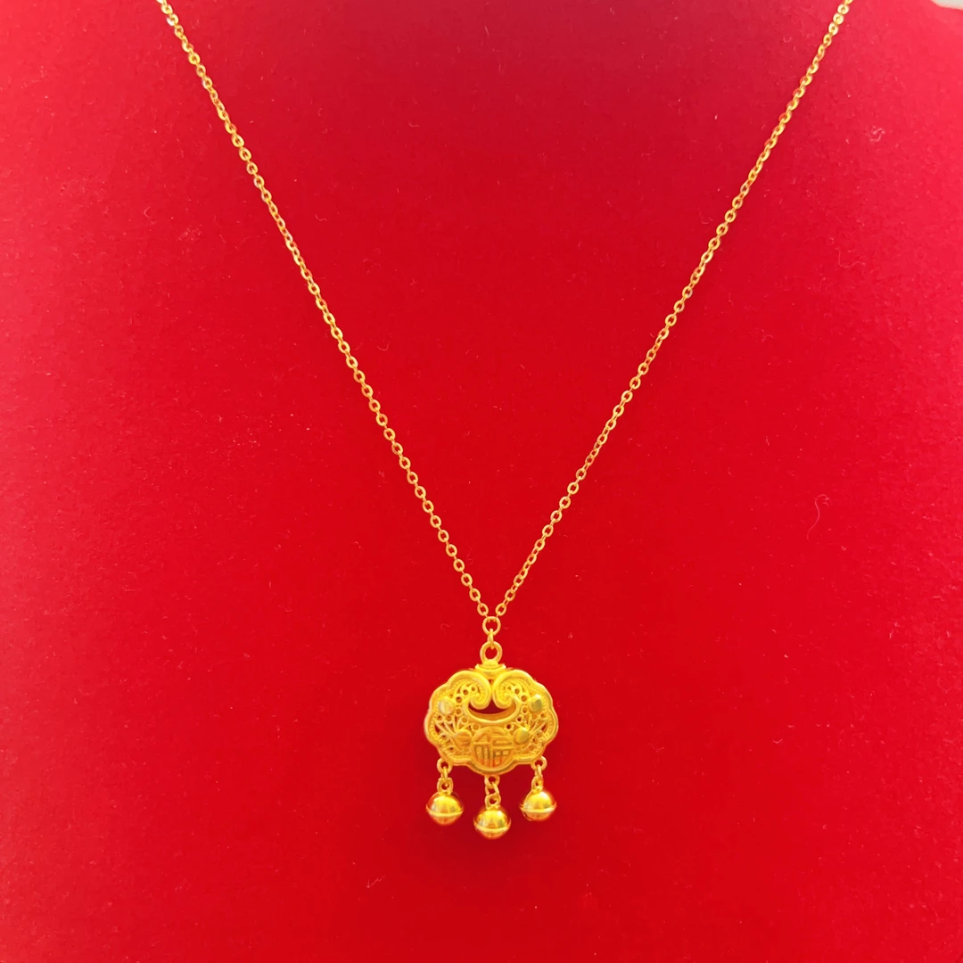 黄金镂空双面如意铃铛福字锁包调节抖音基地质检发货