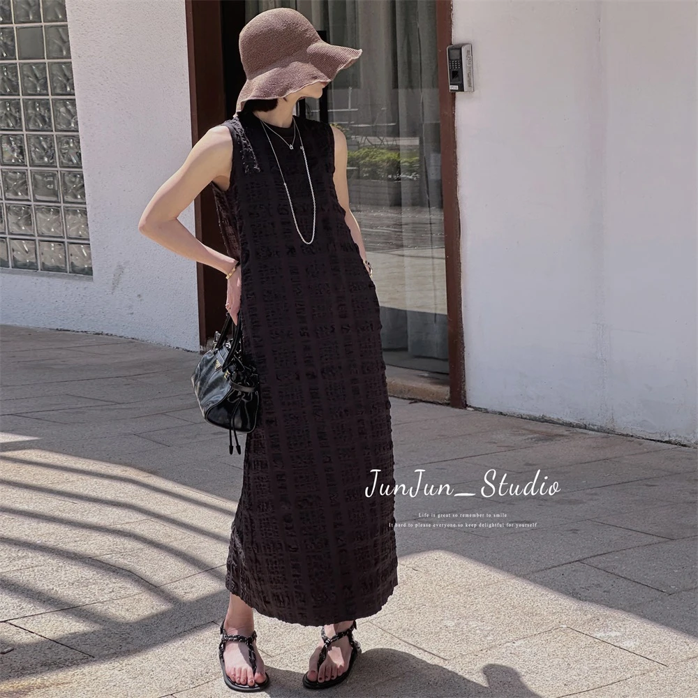 JunJun【赫本风】新款压邹工艺无袖经典肌理感连衣裙JJ1154