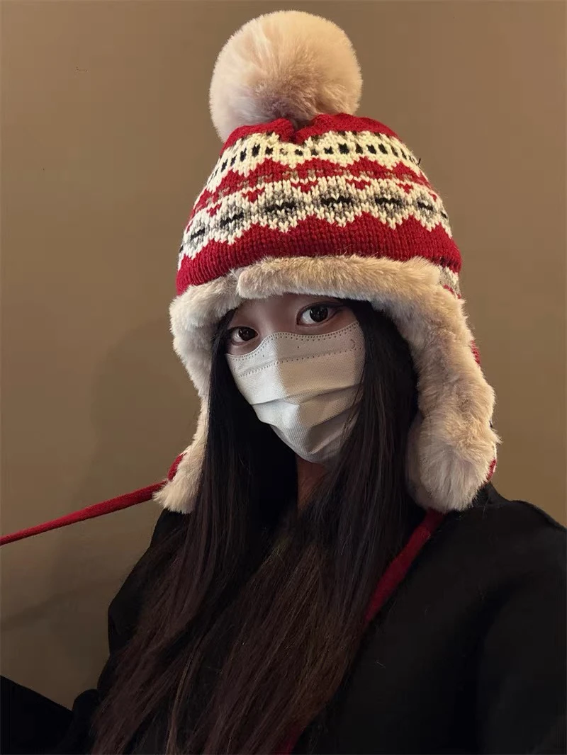 川西必备日系毛线韩系显脸小毛绒加厚保暖骑行护耳防寒雷锋帽