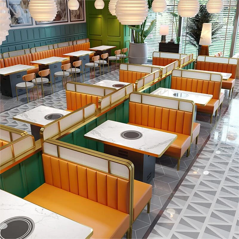 岩板火锅店桌子电磁炉一体韩式涮烤串串香桌一人一锅卡座组合商用