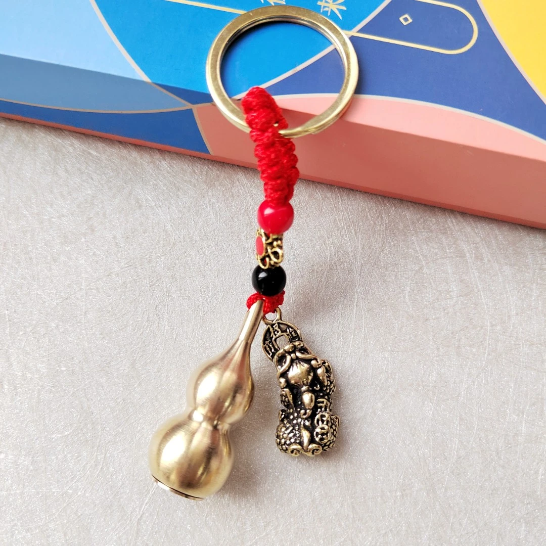 吉祥红结铜葫芦五帝挂件钥匙扣随身配饰挂饰小挂件
