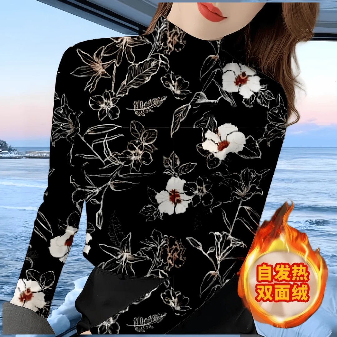 德绒半高领长袖T恤上衣女士保暖内衣保暖打底衫女新款内搭秋冬季