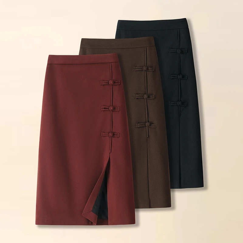 时尚气质毛呢半身裙女秋冬季2025韩版新款小个子包臀裙开叉一步裙