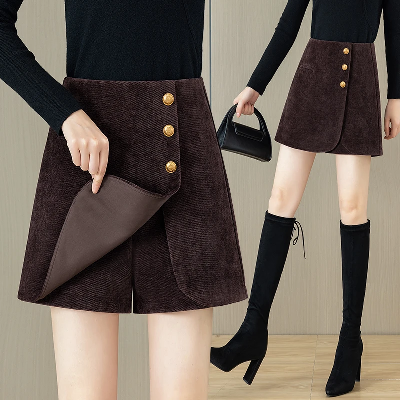 毛呢短裙裤女2025秋冬新款高腰显瘦a字短裤外穿气质时尚直筒裤