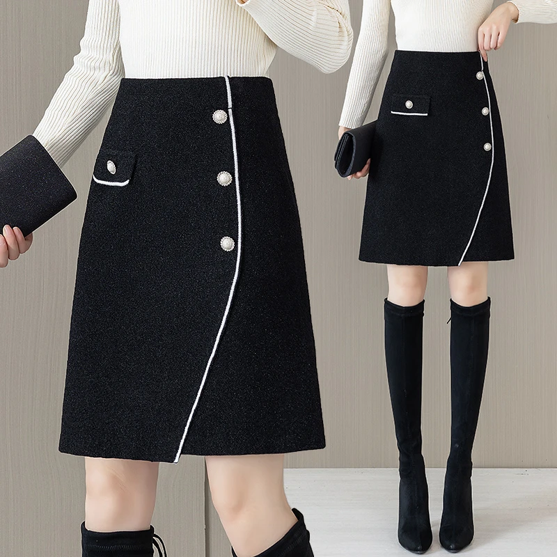 a字半身裙中裙高腰遮胯显瘦大码小众设计感弹力百搭秋冬A字半身裙