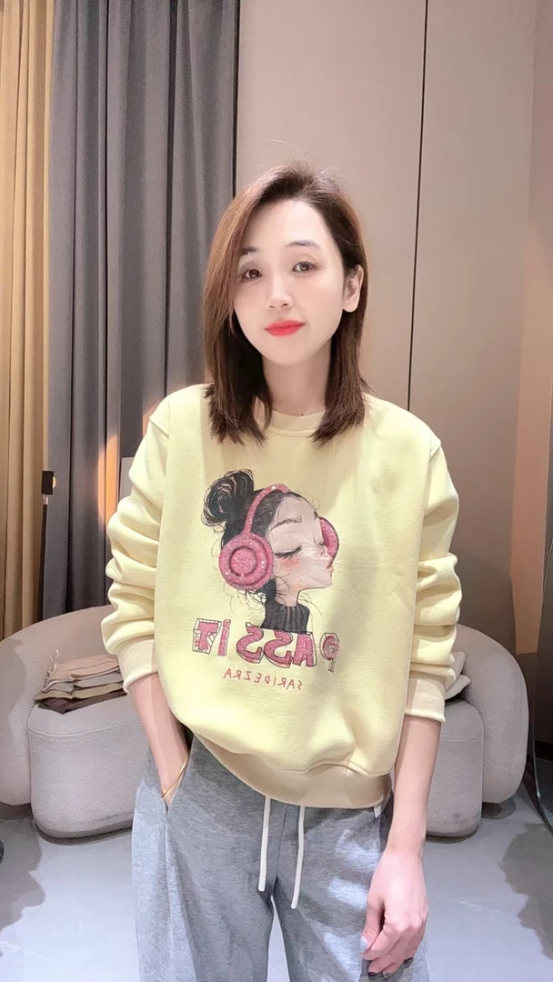 觅裳家 【耳麦】7070冬季新款韩版重工耳麦常规版加绒卫衣