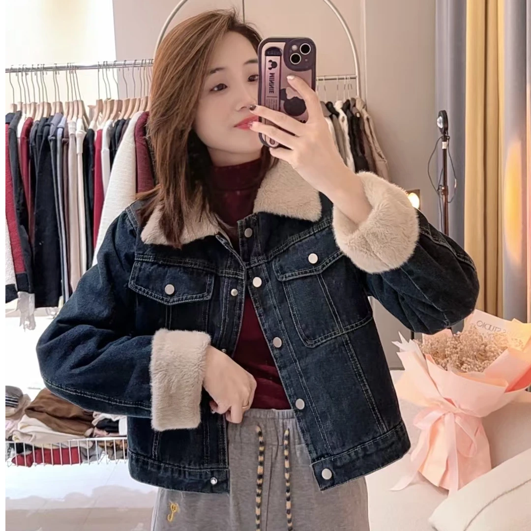 觅裳家 【日系】1122冬款高品质新款时尚韩版加厚牛仔外套