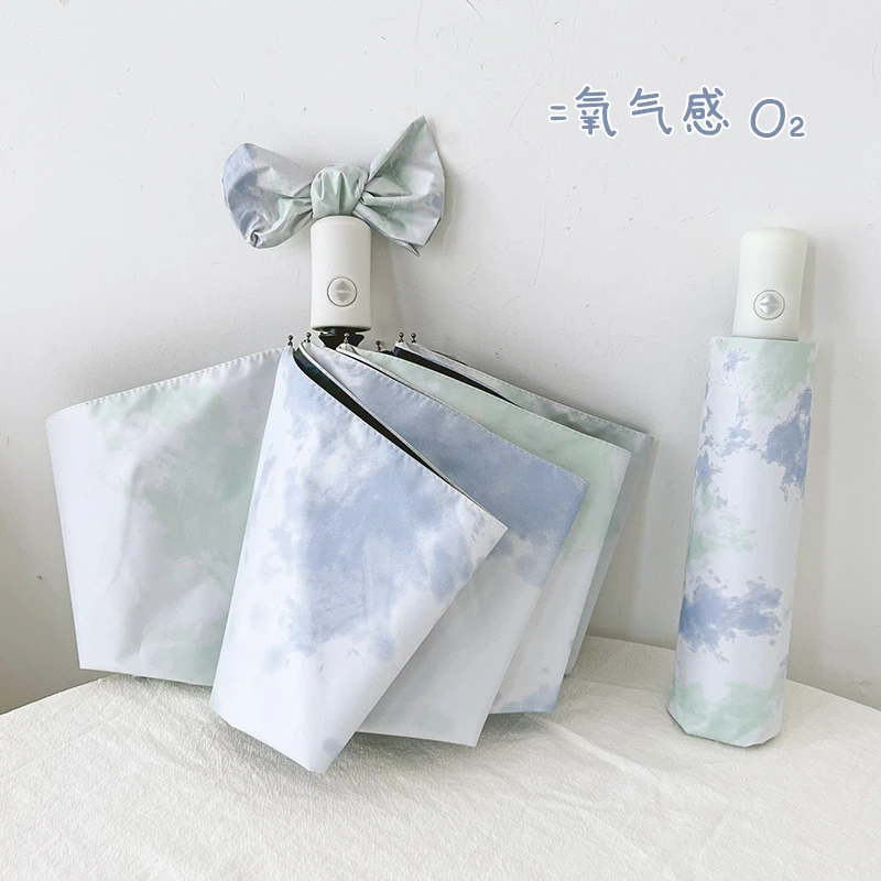 新款氧气感便携防晒学生黑胶防紫外线晴雨两用伞折叠三折伞男女